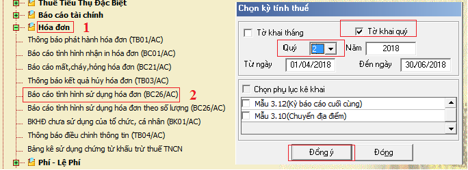 giao diện trên phần mềm hỗ trợ ke khai