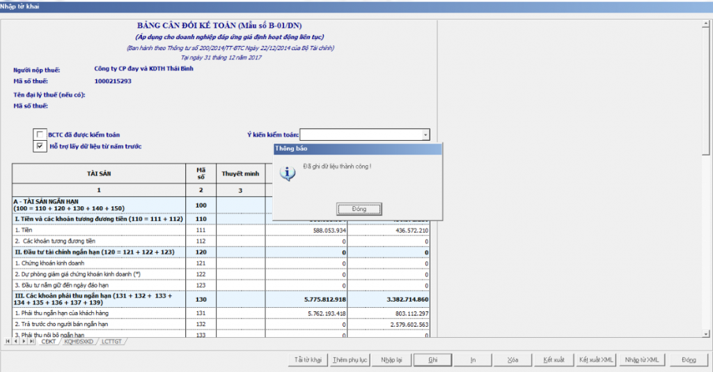 Hoàn thành lập báo cáo tài chính trên phần mềm HTKK